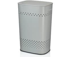 Wasmand, Met Zitdeksel, 60 L, RVS met Poedercoating, Grijs - Kela | Malaga