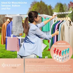 Wasrek-toren met wielen – Ruimtebesparende opvouwbare wasdroger voor binnen en buiten met 4 niveaus en 6 inklapbare niveaus — thumbnail 4