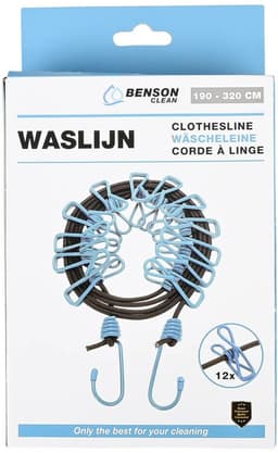 Benson Waslijn incl. 12 knijpers - 3x - elastisch van 190 tot 320 cm - met haken — thumbnail 4