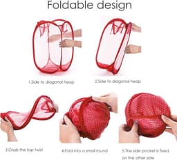 Opvouwbare wasmand set van 2 - Rood, 35 x 35 x 61 cm - Organizer voor vuile was en opberging — thumbnail 3