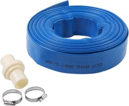 Platte afvoerslang 20 m x 38 mm met 2 klemmen - voor dompel- en andere waterpompen - vijvers tuinirrigatie - blauw — thumbnail 1