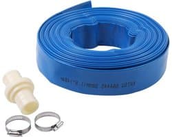 Platte afvoerslang 20 m x 38 mm met 2 klemmen - voor dompel- en andere waterpompen - vijvers tuinirrigatie - blauw