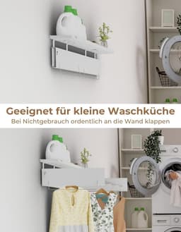 Opbergrek voor droogrek 100 cm - uittrekbaar wasdroger met haken - inklapbaar wanddroger voor binnen en buiten - wit — thumbnail 3