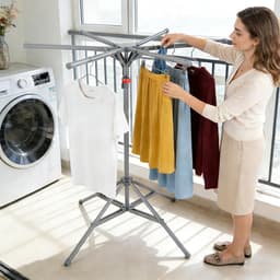 Wasrek - Opvouwbaar Droogrek - 6 Palen - Incl. 20 winddichte haken + 2 winddichte sokkenclips - 120-170cm - Koolstofstaal Roestvrij - Ruimtebesparend & Compact - Voor Binnen, Balkon & Buiten — thumbnail 5