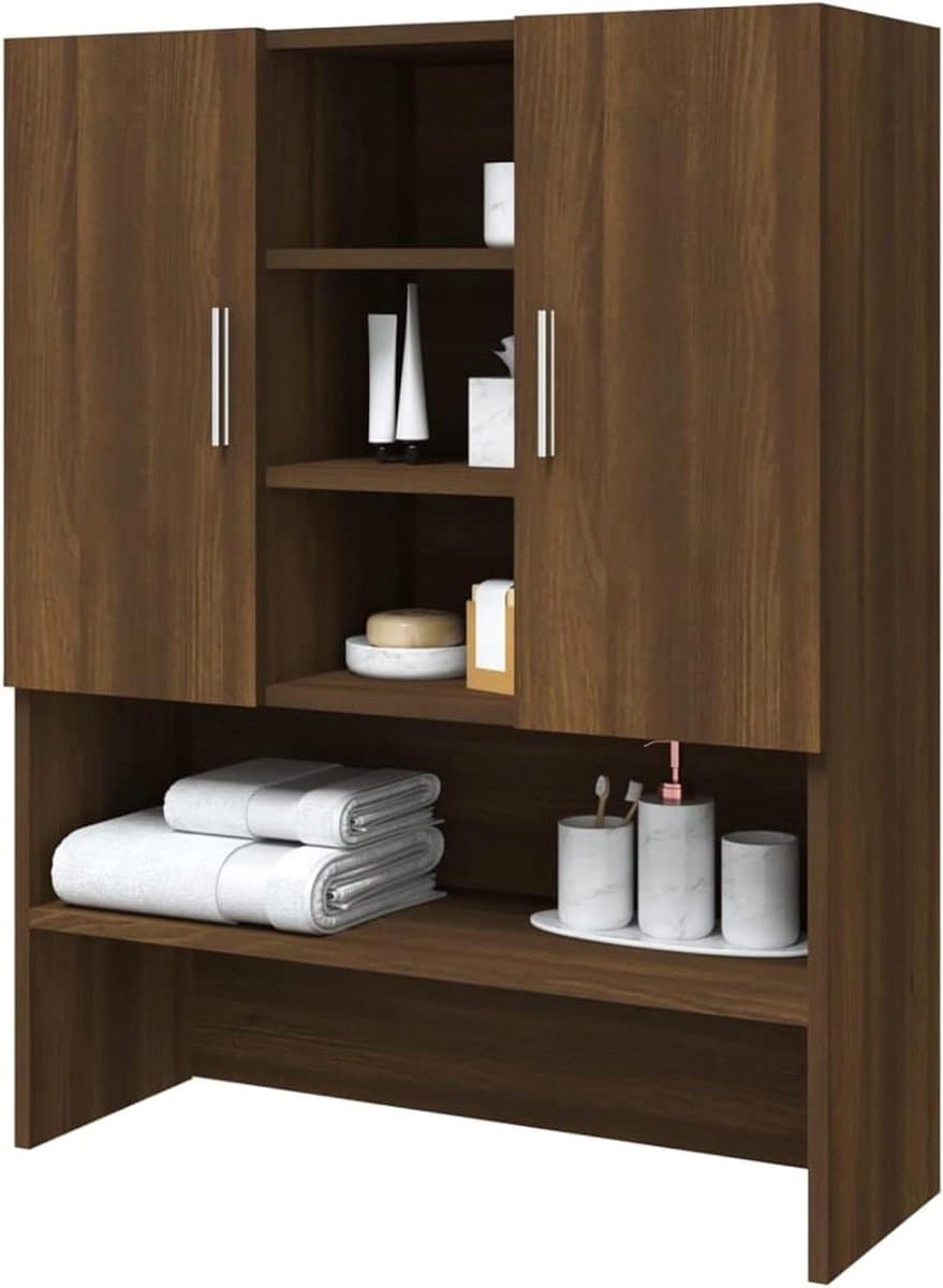 Homgoday Wasmachinemeubel, 70,5 x 25,5 x 90 cm, spaanplaat, badkamerhouder met 9 vakken, boven het rek van de wasmachine — afbeelding 1