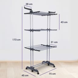 Wasrek Staand - Droogtoren Wassen - Kleding Drogen - Opvouwbare Wielen - 44 m Droogruimte - Zwart — thumbnail 2