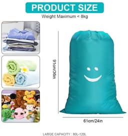 Dailygoody - Waszak - Waterdichte waszak voor reizen - Grote capaciteit - Blauw - Opbergtas voor vuile was - Perfect voor studenten en kamp... — thumbnail 2