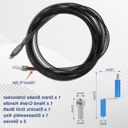Drain Snake Ontstopper voor Elektrische Afvoerreinigingsmachine, 5.5m Veer met Boorconnector, Handmatige Ontstopper met Handschoenen voor Efficiënte Afvoerreiniging en Verstopte Leidingen — thumbnail 2
