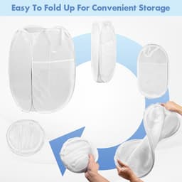 Ulisem - Wasmand - 70 liter opvouwbaar - 37x37x57 cm - Met zijvak - Wit - Polyester mesh materiaal - Ademend en duurzaam - Verstevigde handvatten - Draagbaar en ruimtebesparend - Geschikt voor thuis, reizen en slaapzaal — thumbnail 5