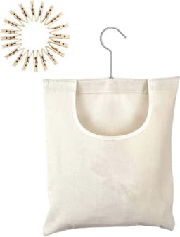 Wasknijperhouder Tas - Canvas Zakje - Was Ophangen - 360 Graden Draaibaar - 32x27 cm - Beige — thumbnail 1
