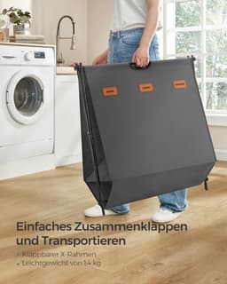 FurnStar - Wasmand - wasverzamelaar - 135 liter - wasbox - 3 vakken - inklapbaar X-frame - individuele etiketten - voor bijkeuken - slaapkamer - badkamer - 70 x 40 x 66 cm - grijs — thumbnail 4