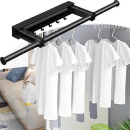 Droogrek Kleding - Waslijn Intrekbaar - Ruimte Besparen - Boren Vrij Monteren - 58-105cm - Zwart — thumbnail 5
