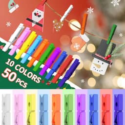 50 Gekleurde Houten Wasknijpers voor Ambachten en Ophangen - 10 Kleuren — thumbnail 3