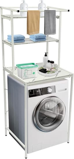 Hoog Wasmachine Rek met 3 Planken - Verstelbaar en Stevig Opbergrek voor Wasruimte — thumbnail 1