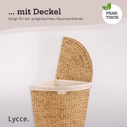 Ruimtebesparende hoek wasmand van waterhyacint met deksel en katoenen waszak — thumbnail 5