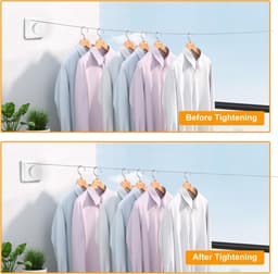 Waslijn intrekbaar - Droogrek muur - Kleding drogen - Verstelbare staalkabel - 48 meter - Wit — thumbnail 5