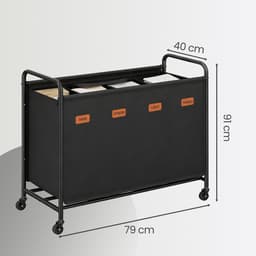 SONGMICS - Wasmand - Wasmand met 4 Vakken - 200L Waswagen op Wielen - Voor Badkamer Slaapkamer Wasruimte — thumbnail 2