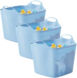 Excellent houseware flexibele kuip / emmer - 3x - blauw - 25 l - kunststof - 40 x 35 cm - met handvatten — thumbnail 1