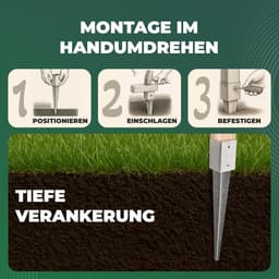 Novatool 6x Grondhulsset 71x71x750 mm, Grondhuls Parasolpaalsteunen Hekpaal Houten paal Grondhulzen Inslaghuls Grondanker Grondpen voor inslaan, Verzinkt, met schroeven — thumbnail 4