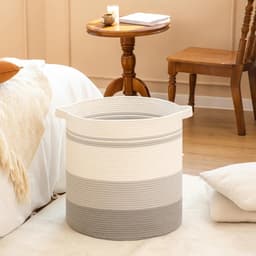 Wasmand met handgrepen, decoratieve mand voor woonkamer, geweven opbergmand voor speelgoedbin, kussens, dekens, kleding (kleurverloop grijs, 45 x 50 cm) — thumbnail 2