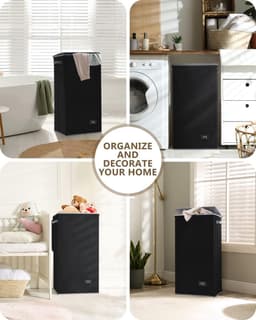Wasmand met deksel, zwart, 100 liter, waszak, smalle wasverzamelaar, voor badkamer, slaapkamer, waskamer, kinderkamer, appartementen, wasmands, opvouwbare wasmand — thumbnail 3