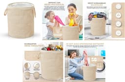 Terra - Wasmand - Wasmand Inklapbaar - Opvouwbare Wasmanden - 35 cm x 40 cm - Stijlvolle en Ruimtebesparende Wasmand voor Optimale Wasorganisatie - Engelse Stijl Wasmanden - Beige met Wit Ruitpatroon — thumbnail 5