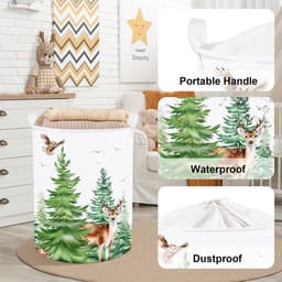 Opbergmand - Opvouwbaar met Handvatten - Wilde Dieren Print Herten en Uilen - Voor Kinderkleding en Speelgoed in Babykamer en Badkamer - 36 x 45 cm — thumbnail 4