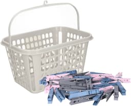 Plasticforte Wasknijpers mandje - 25 x 20 x 13 cm - lichtgrijs - kunststof — thumbnail 1