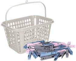 Plasticforte Wasknijpers mandje - 25 x 20 x 13 cm - lichtgrijs - kunststof — afbeelding 1