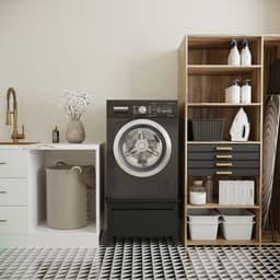 Wasophoogte® Wasmachine verhoger met lade - Wasmachine opbouwmeubel - Wasmachine sokkel - 42cm hoog - Zwart - Universeel - 65*60,5 (LxB) - Inclusief wandbeugels — thumbnail 5
