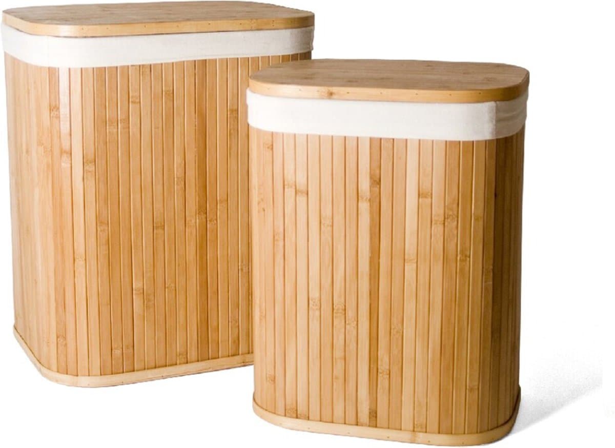 2-Delige Wasmanden met deksel | Wasmand Duurzaam | waszak katoen | Wasmand bamboe | 64L / 33L — afbeelding 1