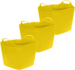 Excellent Houseware Flexibele emmer - 3x - geel - 25 liter - kunststof - vierkant - 35 x 38 cm — thumbnail 1