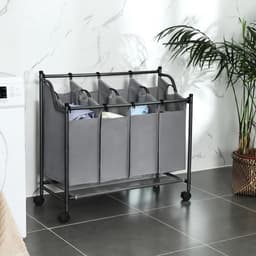 Hoppa! - Wasmand met 4 Vakken - 140 L Zwart Opvouwbaar — thumbnail 3