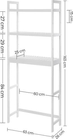 Wasmachine ombouw rek wit 163 x 63 x 24 cm - bamboe Wasmachine rek wit - Wasmachine ombouw wit - met opbergruimte wit - Wasmachine rek bovenlader wit hout - Wasmachine rek voorlader wit - Toilet kast - Wc meubel - Wc kast — thumbnail 2
