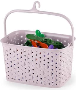 Plasticforte Wasknijpers ophang mandje aan haak - 23 x 17 x 13 cm - roze - gevlochten kunststof — thumbnail 3