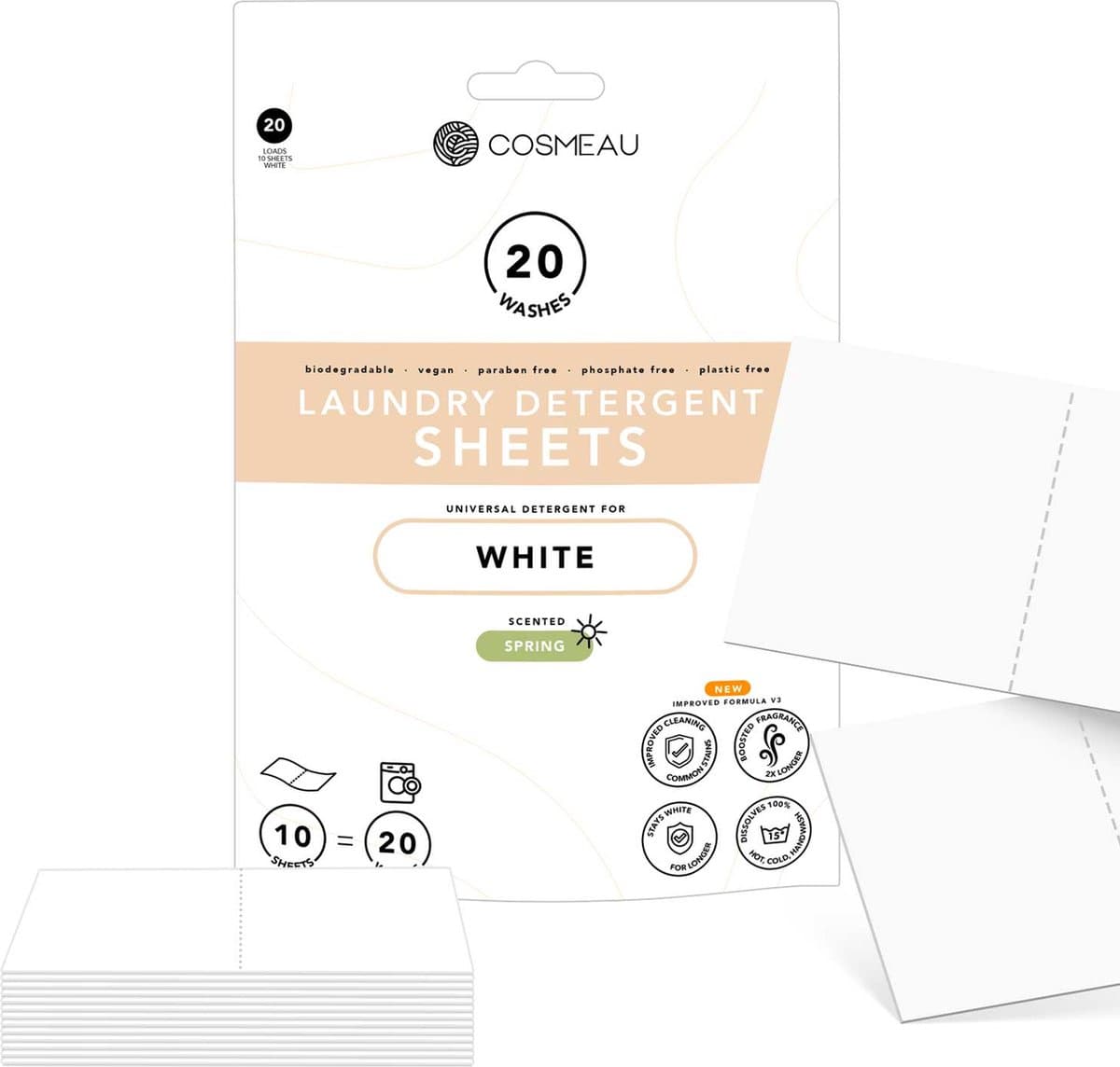 Cosmeau Witte Was Wasmiddel Wasstrips 20 Wasbeurten - Wasvellen - Wasdoekjes - Detergent Sheets - Wasdoekjes - Proefpakket — afbeelding 1