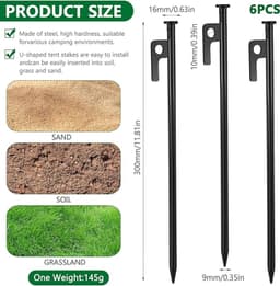 6 Stuks Tentharingen 30 cm Metalen Staal - Sterke Haringen met Haken voor Camping, Grondankers, Outdoor — thumbnail 2