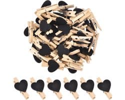Knijpertjes - 50 Stuks - Kleine houten mini knijpers - Kaartknijpers - Foto knijpers - Fotohouder - Knijpers - Wasknijpers - - Knijper om foto's aan op te hangen - Fotoknijpers met hart - voor kaarthouders en decoratie - Zwart