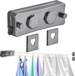 Uittrekbare waslijn - 2 x 5,1 m roestvrijstalen kabel - wandmontage - verstelbare klemknop - voor balkon, bijkeuken en slaapkamer — thumbnail 1