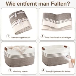 Geweven wasmand van katoenkoord, 45L, opbergmand met leren handvatten, mand voor dekens, kleding, speelgoed, wasmand voor kinderkamer of woonkamer, 45x35x27 cm, wit en donkerbruin — thumbnail 2