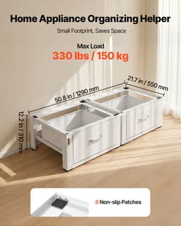 VEVOR Wasmachineonderstel, 290 mm Hoog, Wasmachineverhoger met Lade, Draagvermogen 150 Kg, Antislipvoetjes, Stalen Wasdrogeronderstel, Sokkel, Universeel Compatibel, Wit, 2-Pack — thumbnail 3