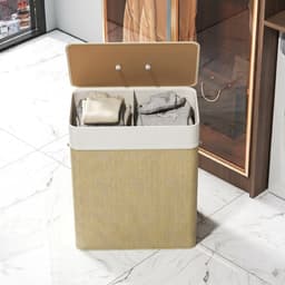 Wasmand 52x32x63cm Beige Bamboe Wasbare mand Wasgoed mand Stevig en duurzaam Praktisch en mooi Eenvoudig schoon te maken Geschikt voor slaapkamer en badkamer — thumbnail 4