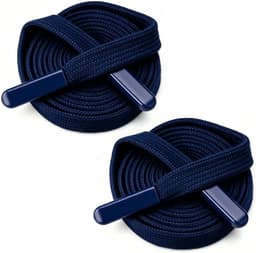 2 stuks vervangende koorden, 1 cm x 140 cm, plat koord met metalen eindkappen voor hoodies en joggingbroeken, marineblauw — thumbnail 1