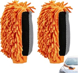Autowashandschoenen van microvezel – 2 autowashandschoenen van badstof, zacht, krasbestendig en streepvrij, ideaal voor het wassen van de auto, drogen — thumbnail 1