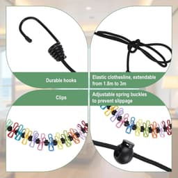 Reis Waslijn Set met Clips, Bevat 1 Uitschuifbare Waslijn 1 Opbergtas 2 Doorzichtige Haken & 2 Magnetische Ringen voor Cruiseschip Hut Camper Camping Hotel & Slaapzaal Essentiële — thumbnail 4