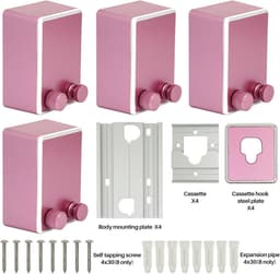 Set van 4 Uittrekbare Instelbare Waslijn, Aan de Muur Bevestigde High-Performance Systeem Voor Binnen tot 4,2 m Lang (Roze) — thumbnail 5
