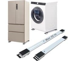 Rollers Heavy Duty, Max 32", Tweede generatie Uitschuifbare Apparaat Rollers Mobiele Wasmachine Base Gemakkelijk Verplaatsen Wasmachines, Drogers, Koelkasten, Meubels (Wit)