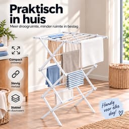 BOTC Droogrek Inklapbaar - Staand Wasrek met 9 Meter Drooglengte - Compact Opvouwbaar Droogrek voor Wasgoed - Metaal - Wit — thumbnail 5
