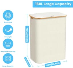 MV labels - Wasmand - Wassorteerder - Uitneembare waszakken - Wasbare binnenzak - 160 Liter - Beige — thumbnail 3
