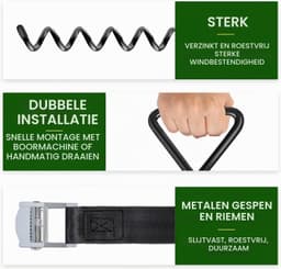 Set van 8 Grondankers voor Trampoline - Zwart - 8 Pack - Heavy Duty met Extra Riemen - Voor Buitenactiviteiten — thumbnail 2